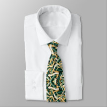 Motif Moderne Abstrait Vert Forêt et Or