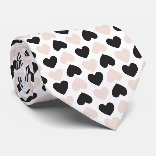 Cravate Motif moderne Blush Rose Black Love Hearts (Roulé)