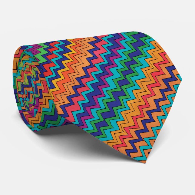 Cravate Motif moderne Chevron Orange violet Turquoise (Roulé)