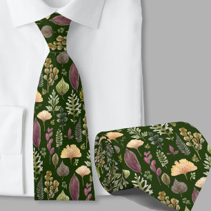 Cravate Motif moderne de feuilles d'automne vert forêt