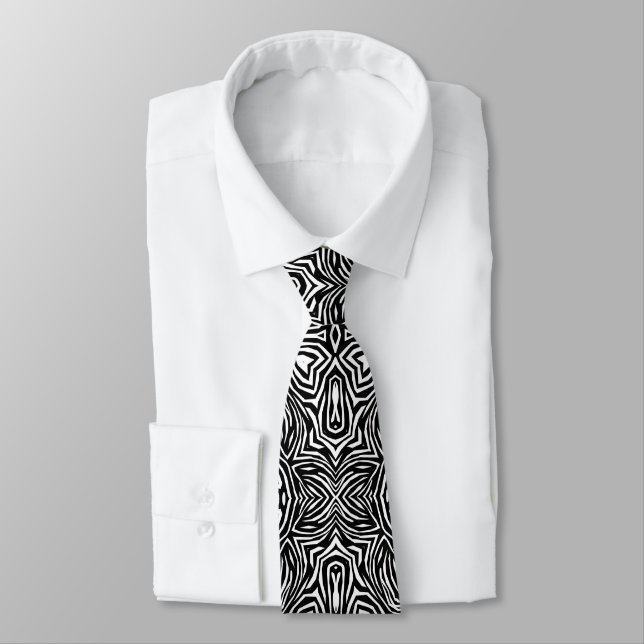 Cravate Motif moderne géométrique abstrait noir et blanc (Attaché)