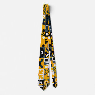 Cravate Motif moderne géométrique noir rétro jaune
