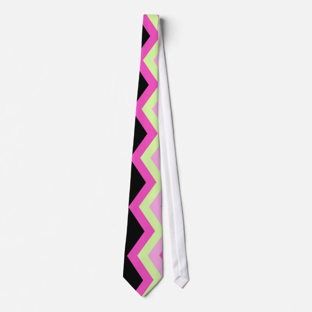 Cravate motif moderne girly zigzag noir fuchsia chevron (Devant)