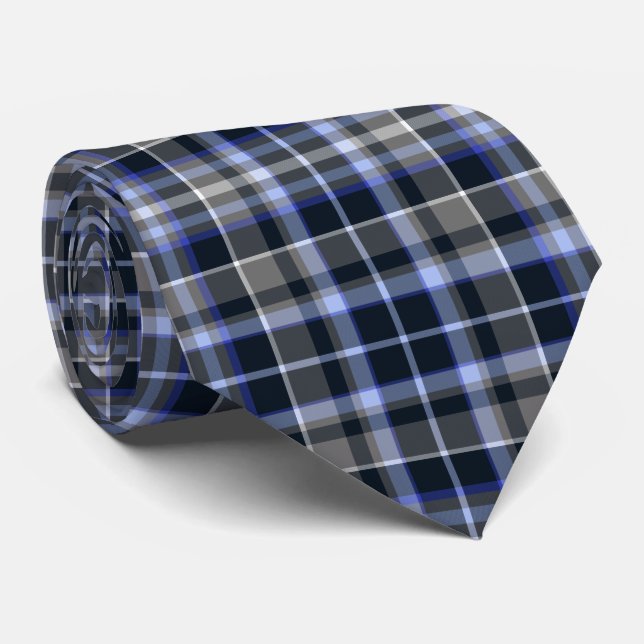 Cravate Motif moderne gris bleu Tartan (Roulé)