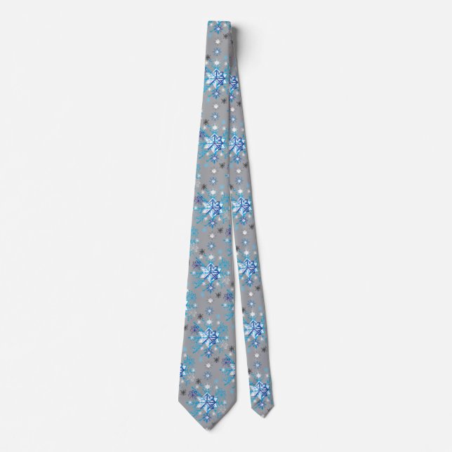 Cravate Motif moderne gris et bleu Holiday Snowflakes (Devant)
