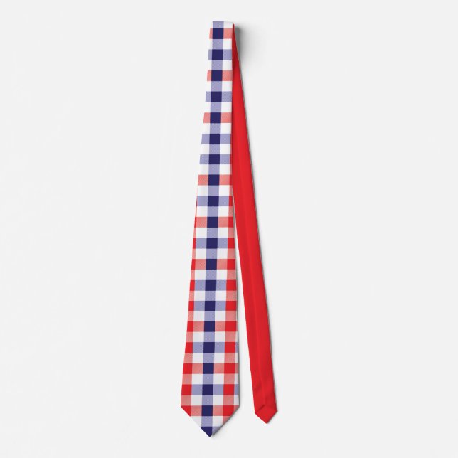Cravate Motif moderne rouge blanc bleu plaid (Devant)