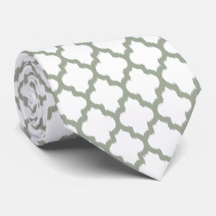 Cravate Motif moderne Sage-green & White Quatrefoil