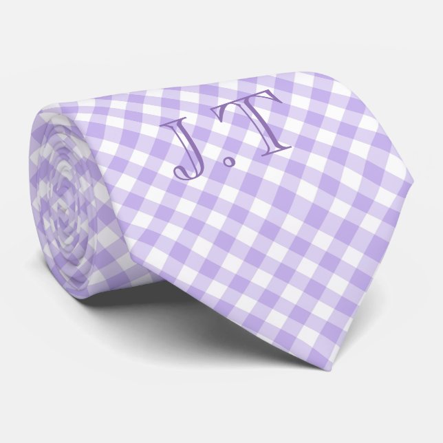 Cravate Motif monogramme en vichy lavande d'aspect net (Roulé)