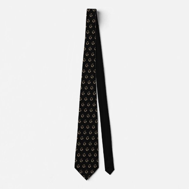 Cravate Motif monogramme noir et beige (Devant)