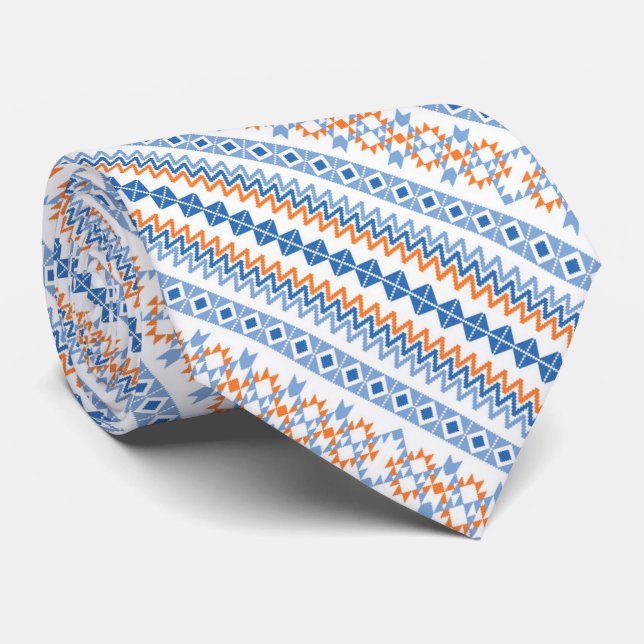 Cravate Motif Motif Tribal Aztec bleu orange (Roulé)