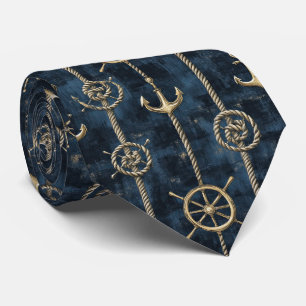 Cravate Motif nautique Ancre & Barre dorée