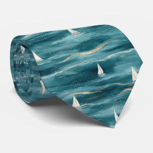 Cravate Motif Nautique de Vagues de Voilier Côtiers (3)