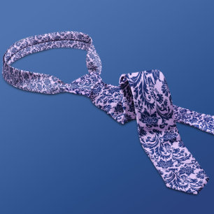 Cravate Motif Navy Blue & Purple Floral Damas