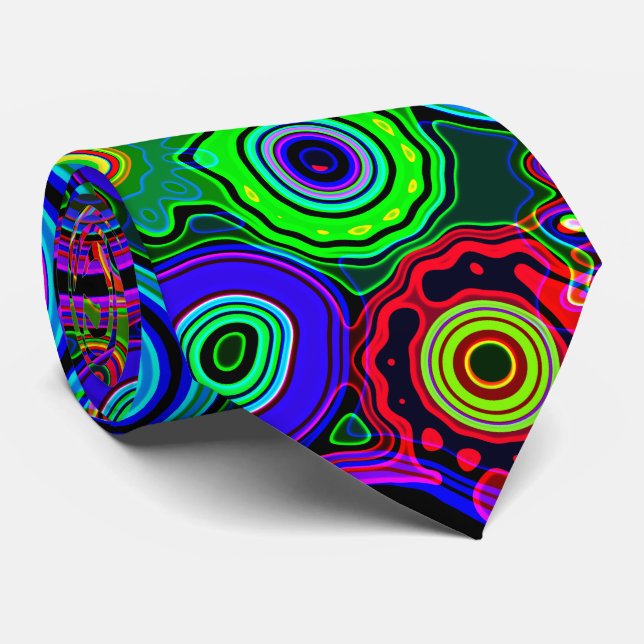 Cravate Motif néon abstrait psychédélique groovy (Roulé)