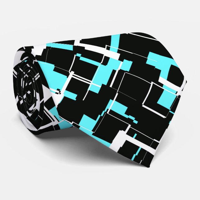Cravate Motif noir blanc bleu tendance cool (Roulé)