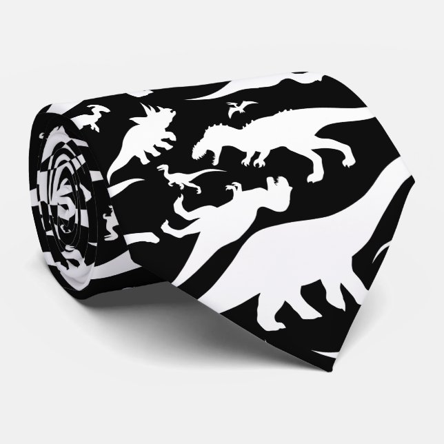 Cravate Motif noir et blanc de dinosaure (Roulé)
