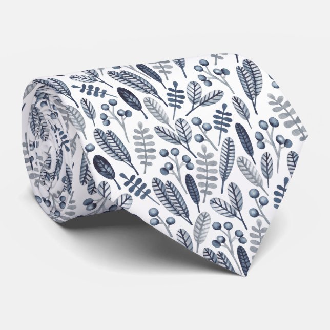 Cravate Motif Nordic Blue et Grey Leaf (Roulé)