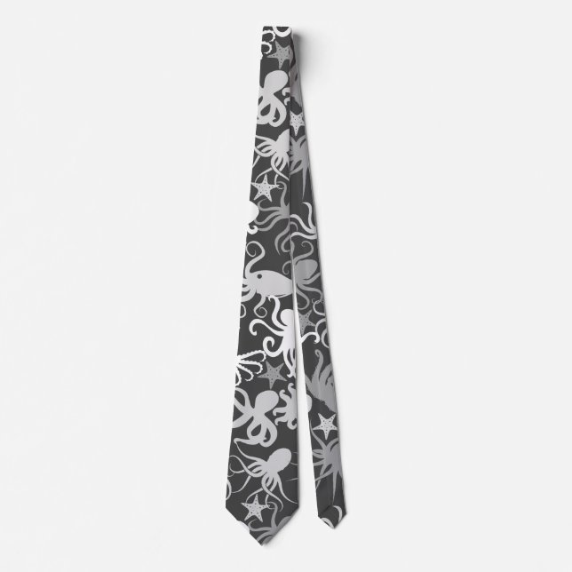 Cravate Motif octopus.b D Gris BG (Devant)