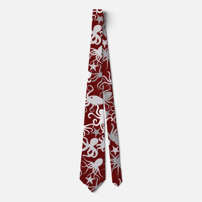Cravate Motif octopus.b D Rouge BG (Devant)