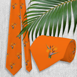 Cravate Motif oiseau de paradis de mariage orange