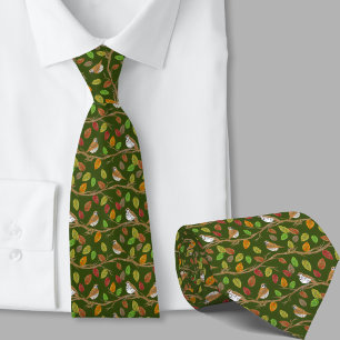 Cravate Motif oiseaux et feuilles fantaisistes