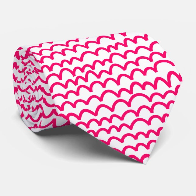 Cravate Motif ondulé - Rouge néon sur fond blanc (Roulé)