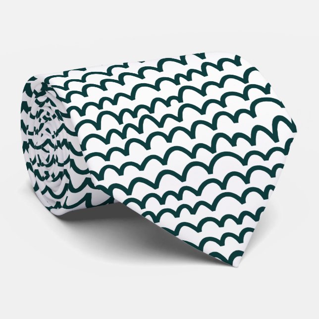 Cravate Motif ondulé - Vert mousse foncé sur blanc (Roulé)