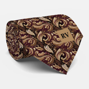 Cravate Motif or et Brown Floral Paisley