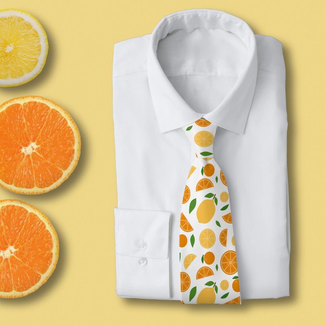 Cravate Motif orange et citron blanc (Orange & Lemon Pattern White Neck Tie)