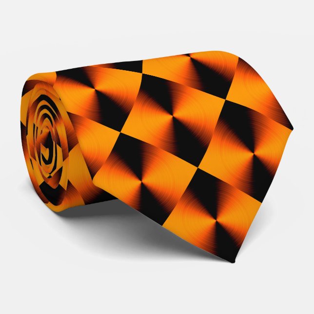 Cravate Motif orange rouge noir diamant (Roulé)