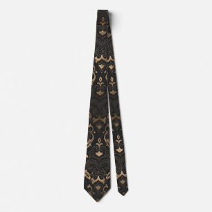 Cravate Motif oriental - cuir et or noirs