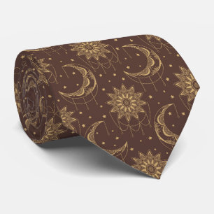 Cravate Motif ornemental de lune vintage marron