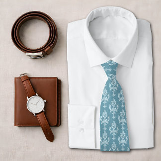 Cravate Motif ornemental victorien en damas bleu classique