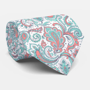 Cravate Motif ornemental vintage beau rose cyan