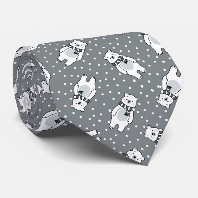 Cravate Motif ours polaire mignon enneigé (Roulé)