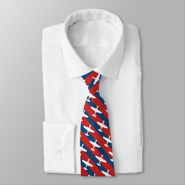 Cravate Motif P-51 rayé rouge et bleu (Attaché)