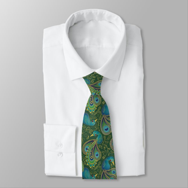Cravate Motif Paisley Paon Vert (Attaché)