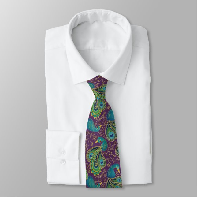 Cravate Motif Paisley Paon Violet (Attaché)