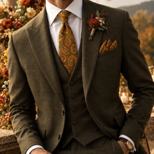 Cravate Motif Paisley Vintage Orange Chaud