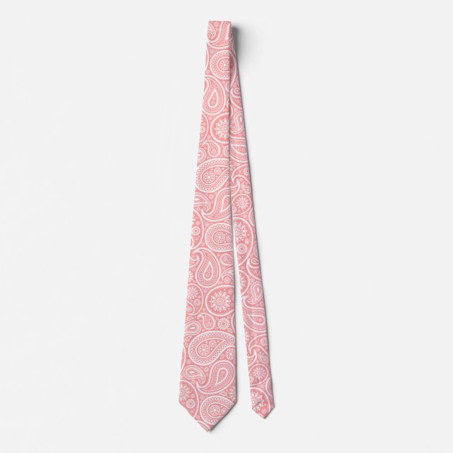 Cravate Motif Paisley vintage rose et blanc (Devant)