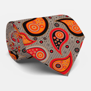 Cravate Motif Paisley vintage rouge orange