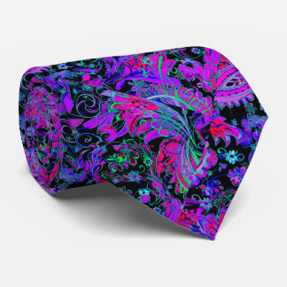 Cravate Motif Paisley Violet Bleu Foncé Vivant