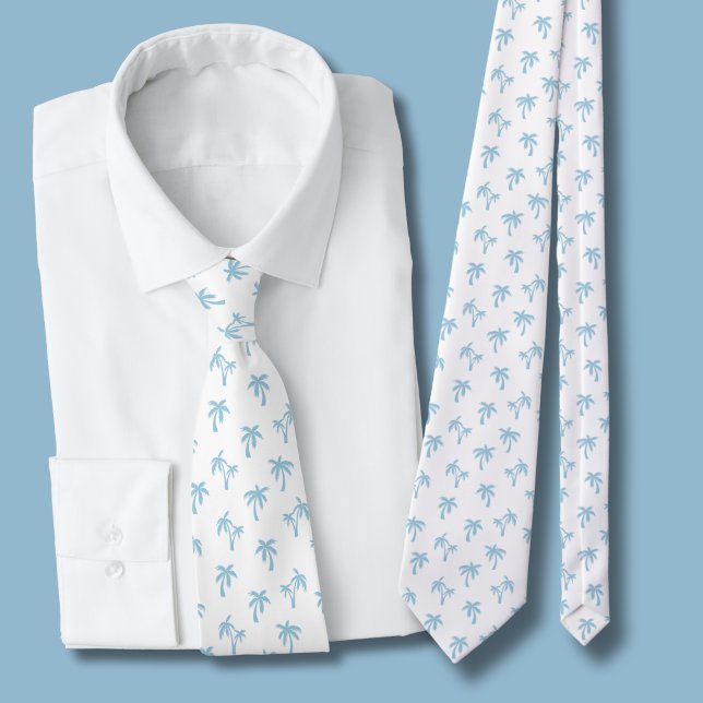 Cravate Motif palmier tropical bébé bleu (light blue and white palm tree tie)