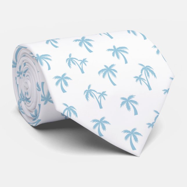 Cravate Motif palmier tropical bébé bleu (Roulé)