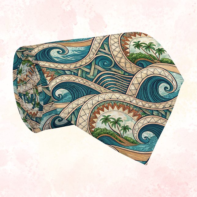 Cravate Motif Palmiers Vague Tropicale Polynésienne Nom (Créateur téléchargé)
