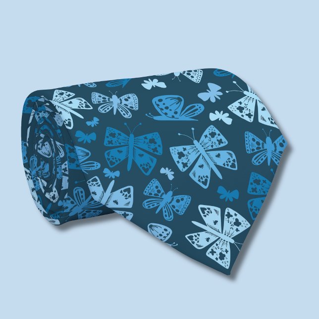 Cravate Motif papillon bleu (Blue butterfly pattern tie)