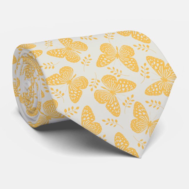 Cravate Motif papillon jaune sur arrière - plan gris (Roulé)