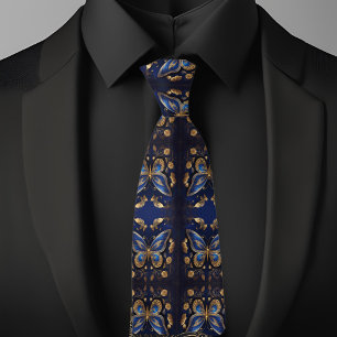Cravate Motif Papillon Or et Bleu