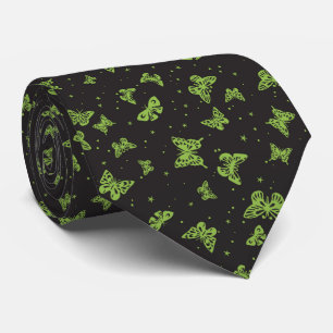 Cravate Motif papillon vert noir vintage
