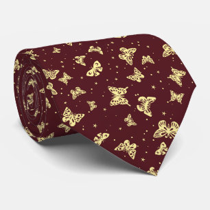 Cravate Motif papillon vintage jaune magenta